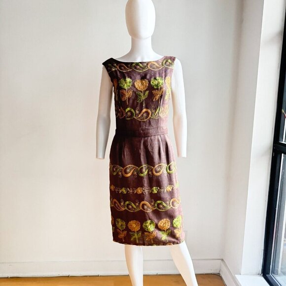 Vintage Waschek Wien Austria Embroidered Sheath Dress S - Picture 2 of 9